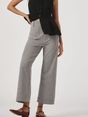 Anthropologie Colette Pants Maeve Cropped Wide Leg Houndstooth New 26 Black